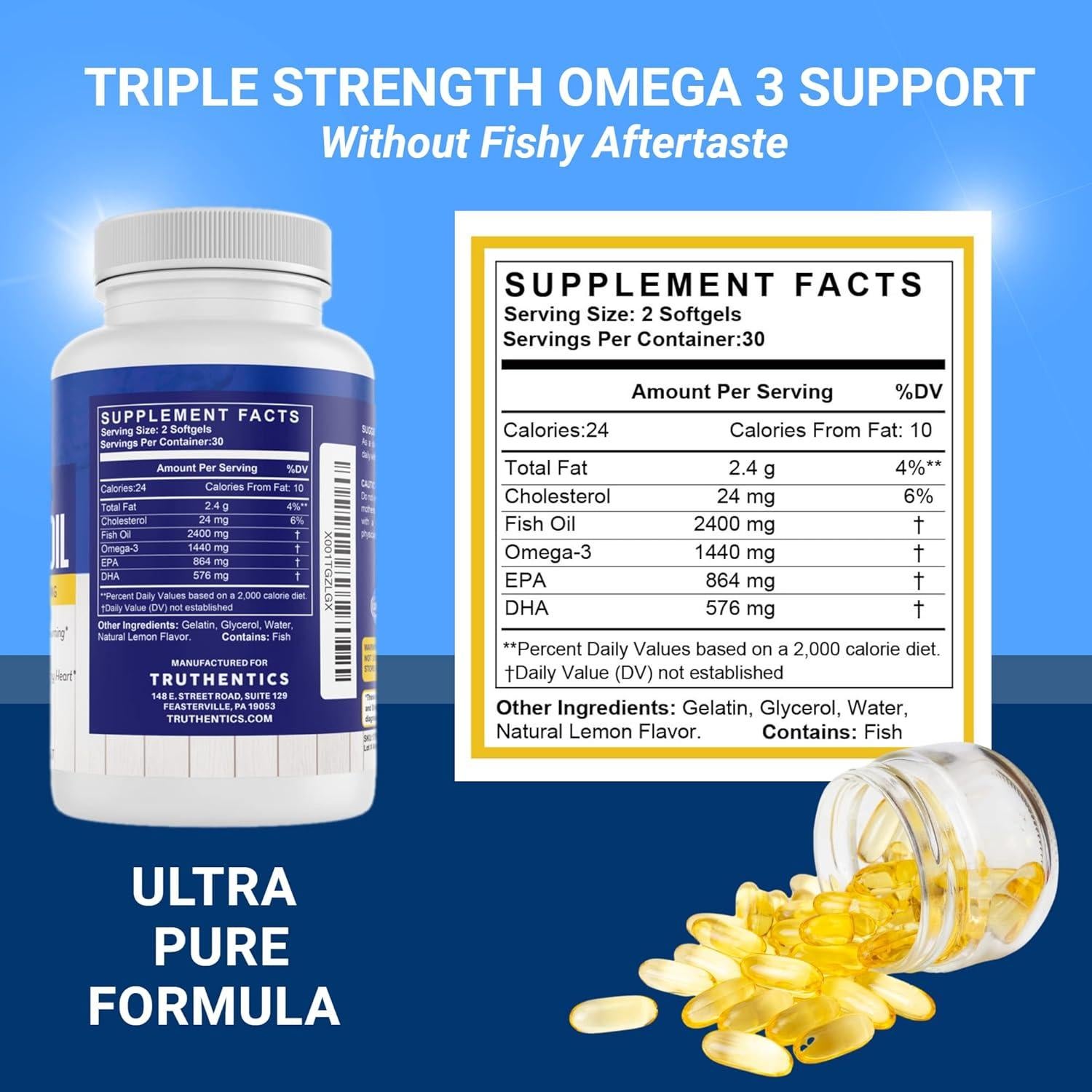 Suplemento Omega 3 Aceite de Pescado Truthentics 2400 mg