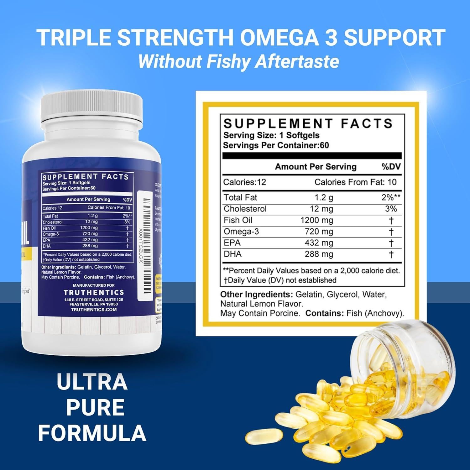 Suplemento Omega 3 Aceite de Pescado Truthentics 2400 mg