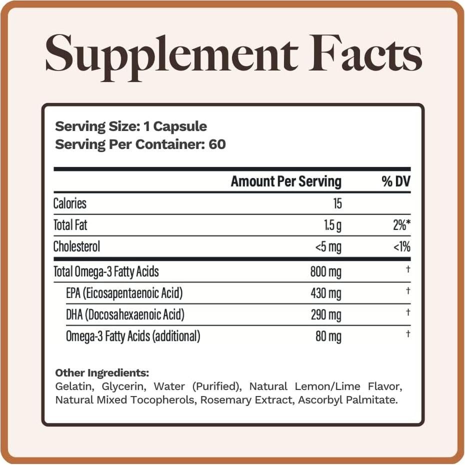 Aceite de Pescado Omega-3 Utzy Naturals 800 mg 60 Gelatinas