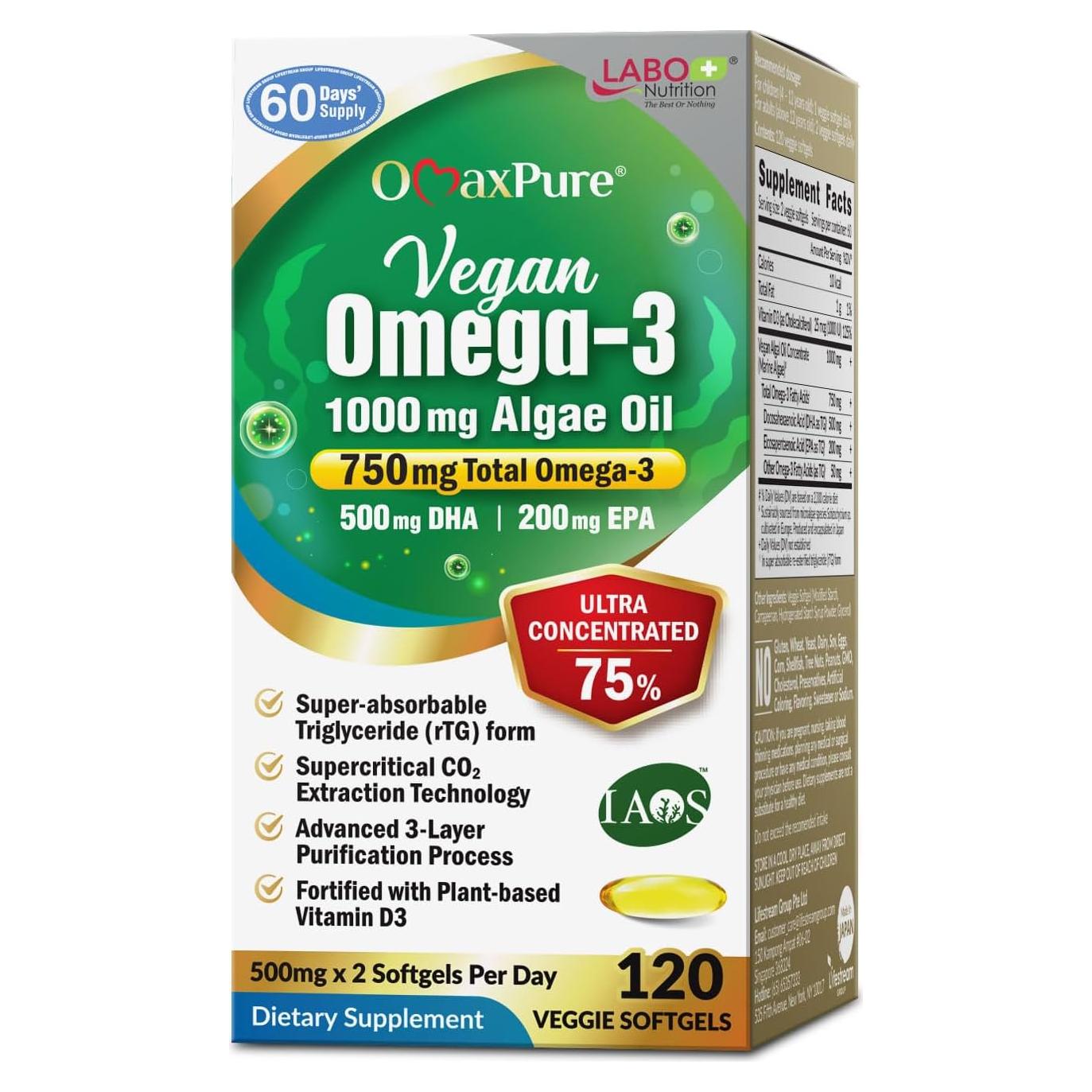 Suplemento Omega 3 Vegano LABO Nutrition 750mg 120 Softgels