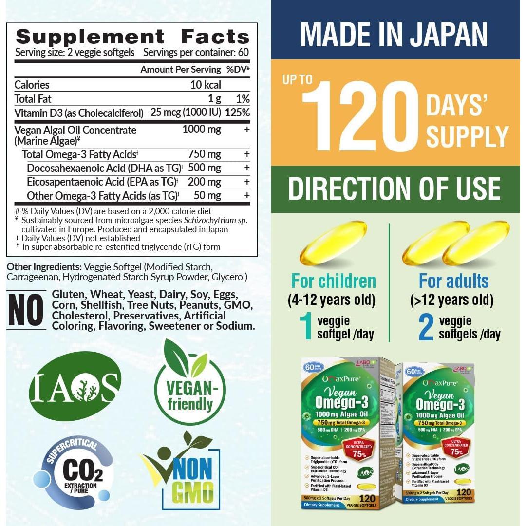 Suplemento Omega 3 Vegano LABO Nutrition 750mg 120 Softgels