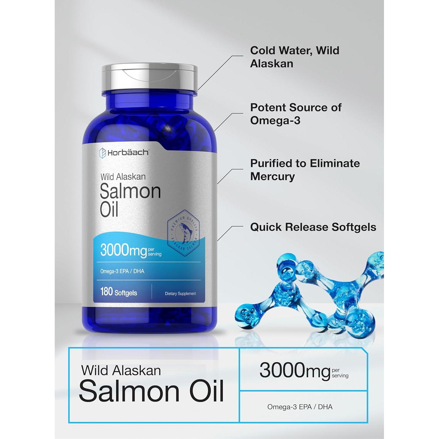 Aceite de Salmón Salvaje de Alaska Horbaach 180 Cápsulas Omega-3