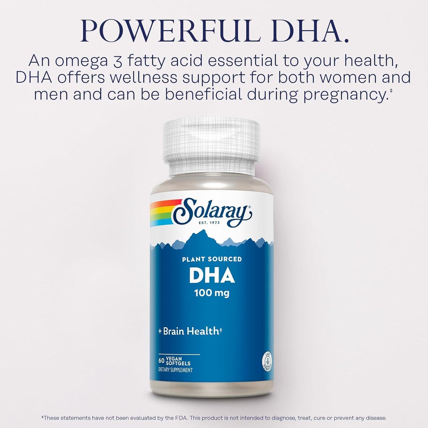 Suplemento DHA Solaray 100 mg - Omega 3 Vegano 60 Cápsulas