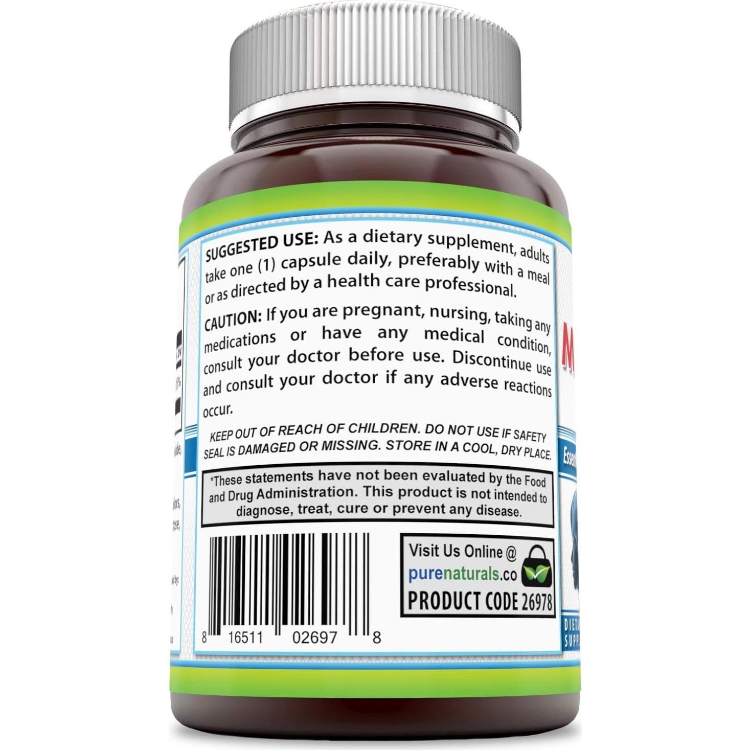 Suplemento Óxido de Magnesio Pure Naturals 500 Mg 180 Cápsulas