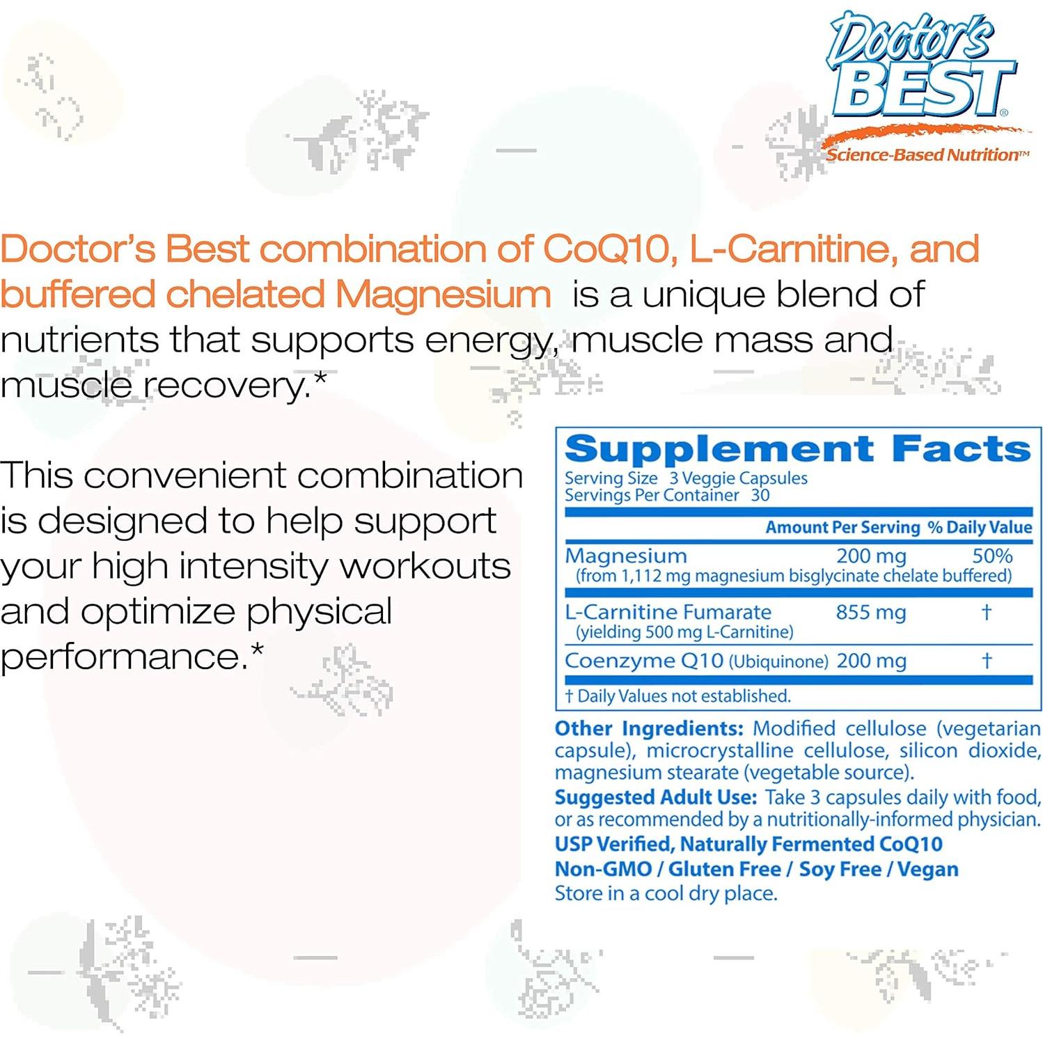 Suplemento Energético Mejor del Doctor CoQ10 L-Carnitina Magnesio 90 Cápsulas