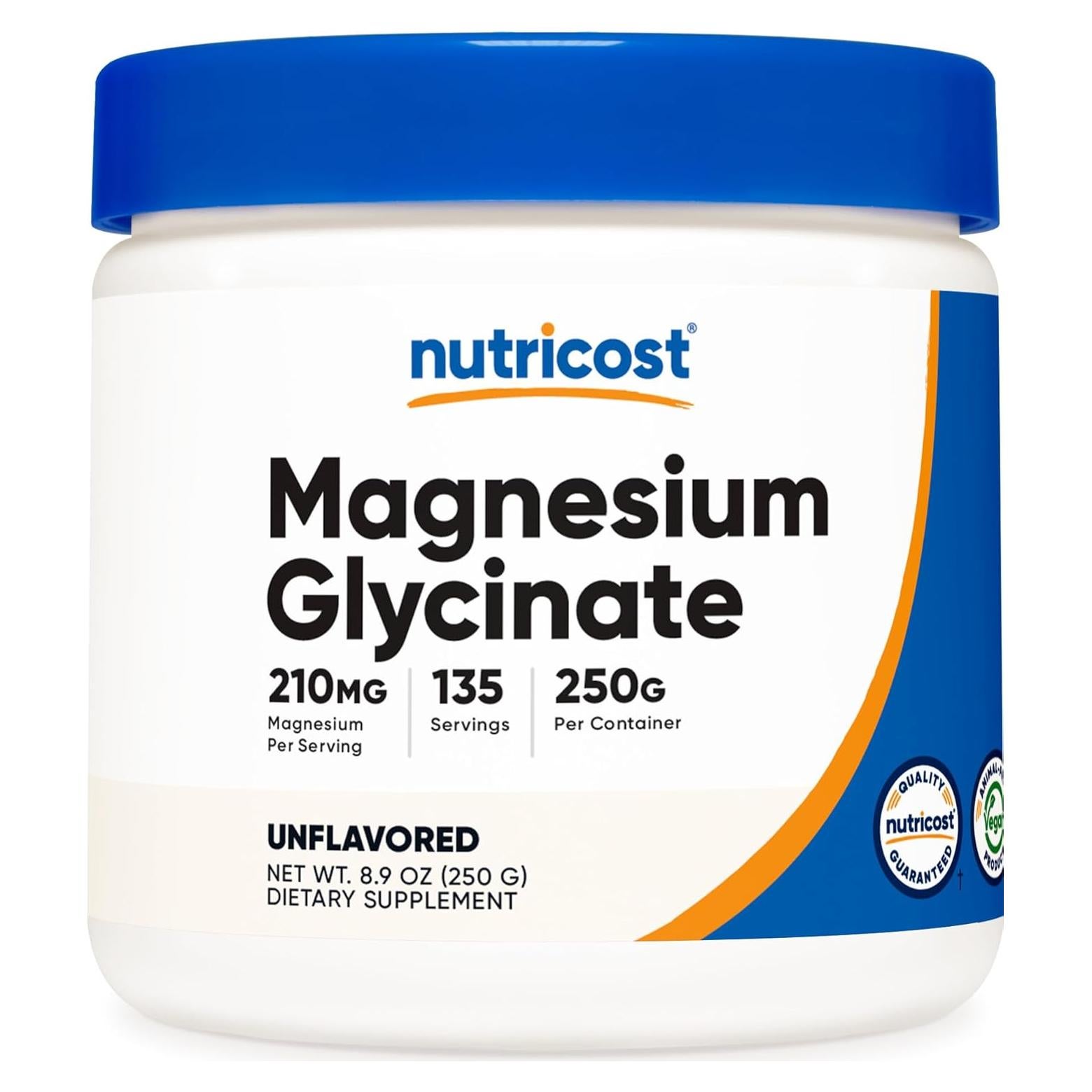 Polvo de Glicinato de Magnesio Nutricost 250g Sin Sabor