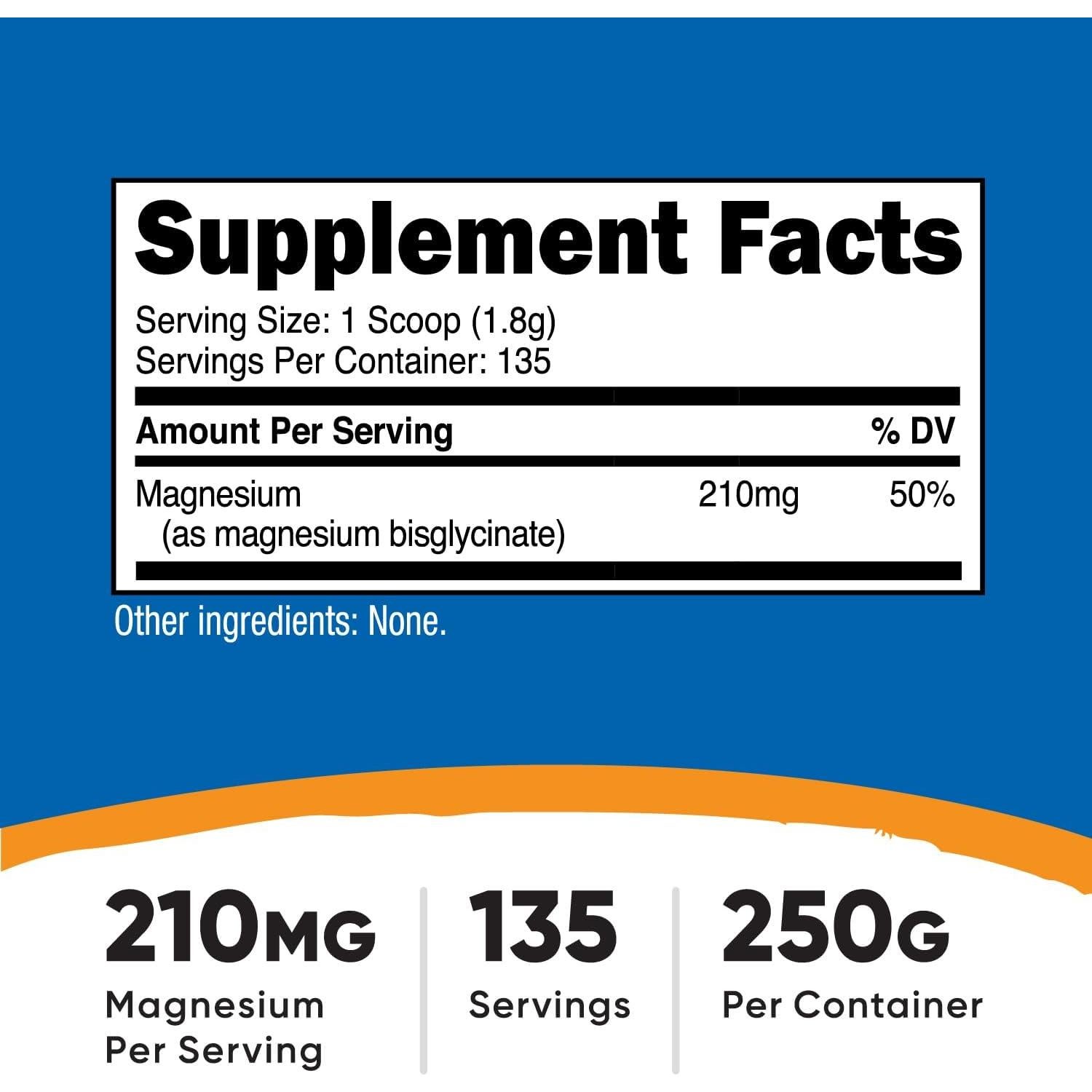 Polvo de Glicinato de Magnesio Nutricost 250g Sin Sabor