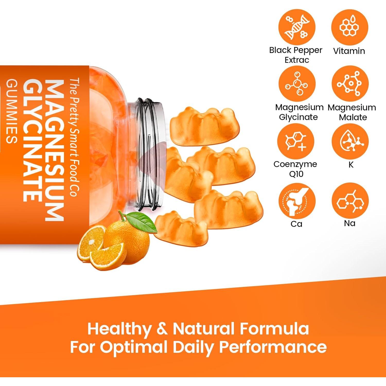 Gomitas de Glicinato de Magnesio 1000mg - Sin Azúcar - Naranja