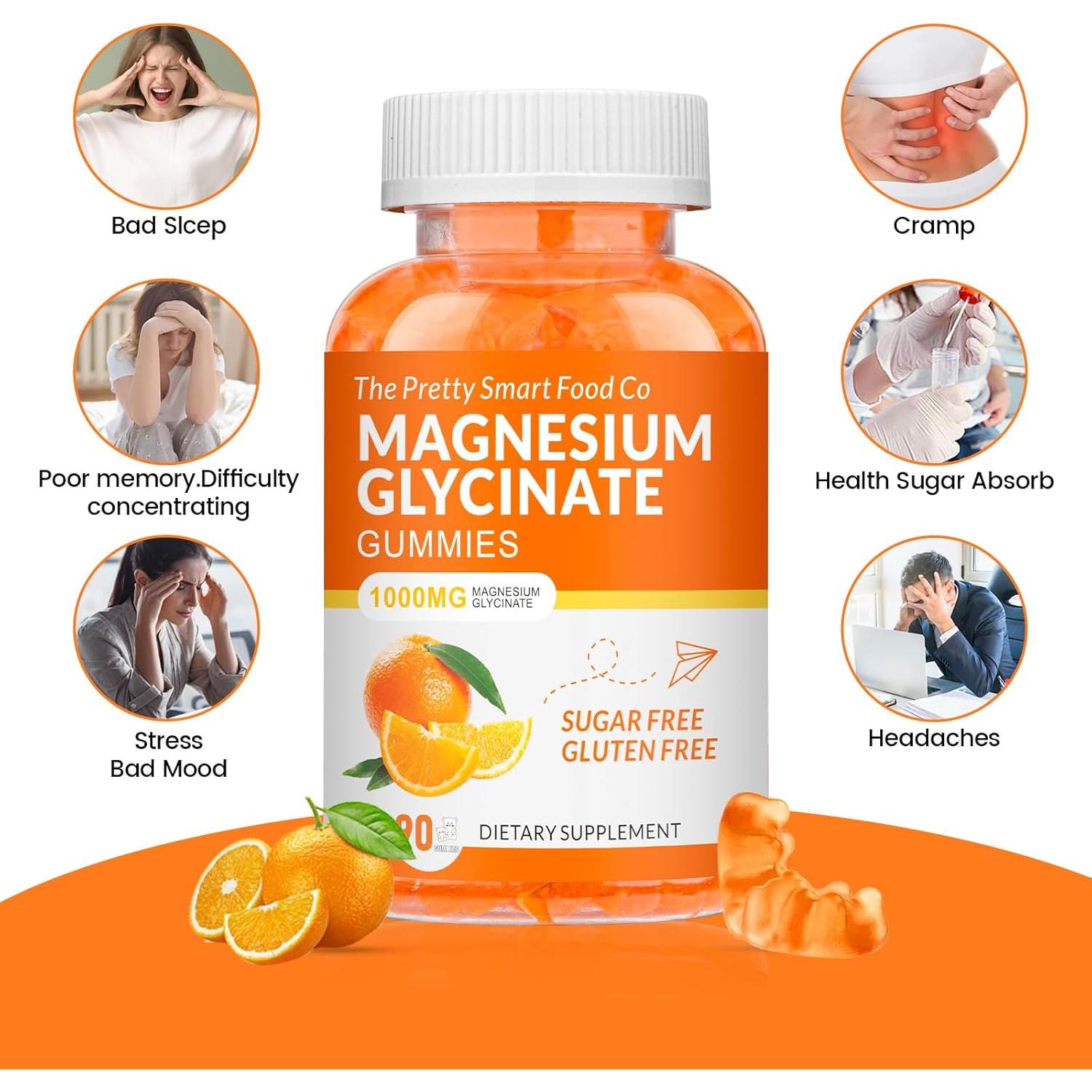 Gomitas de Glicinato de Magnesio 1000mg - Sin Azúcar - Naranja