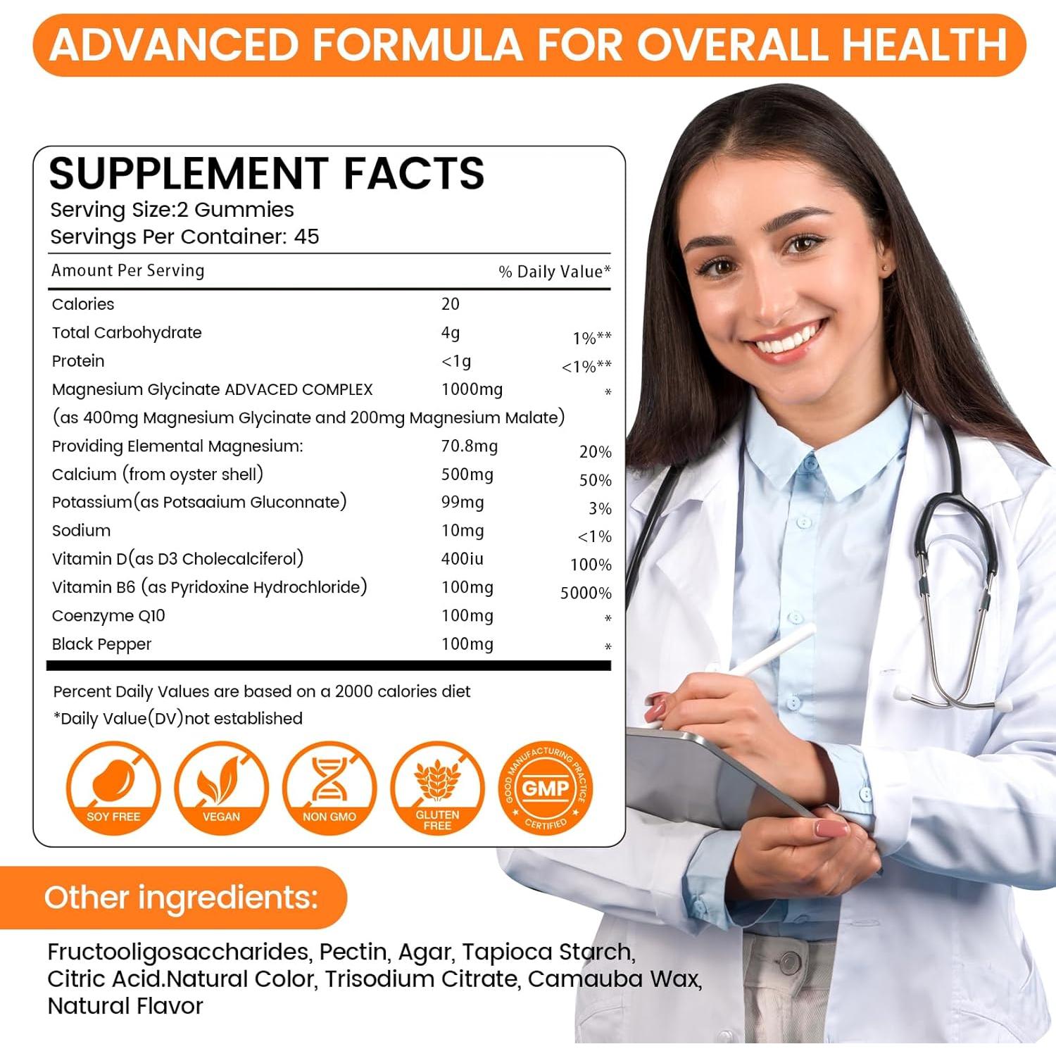 Gomitas de Glicinato de Magnesio 1000mg - Sin Azúcar - Naranja