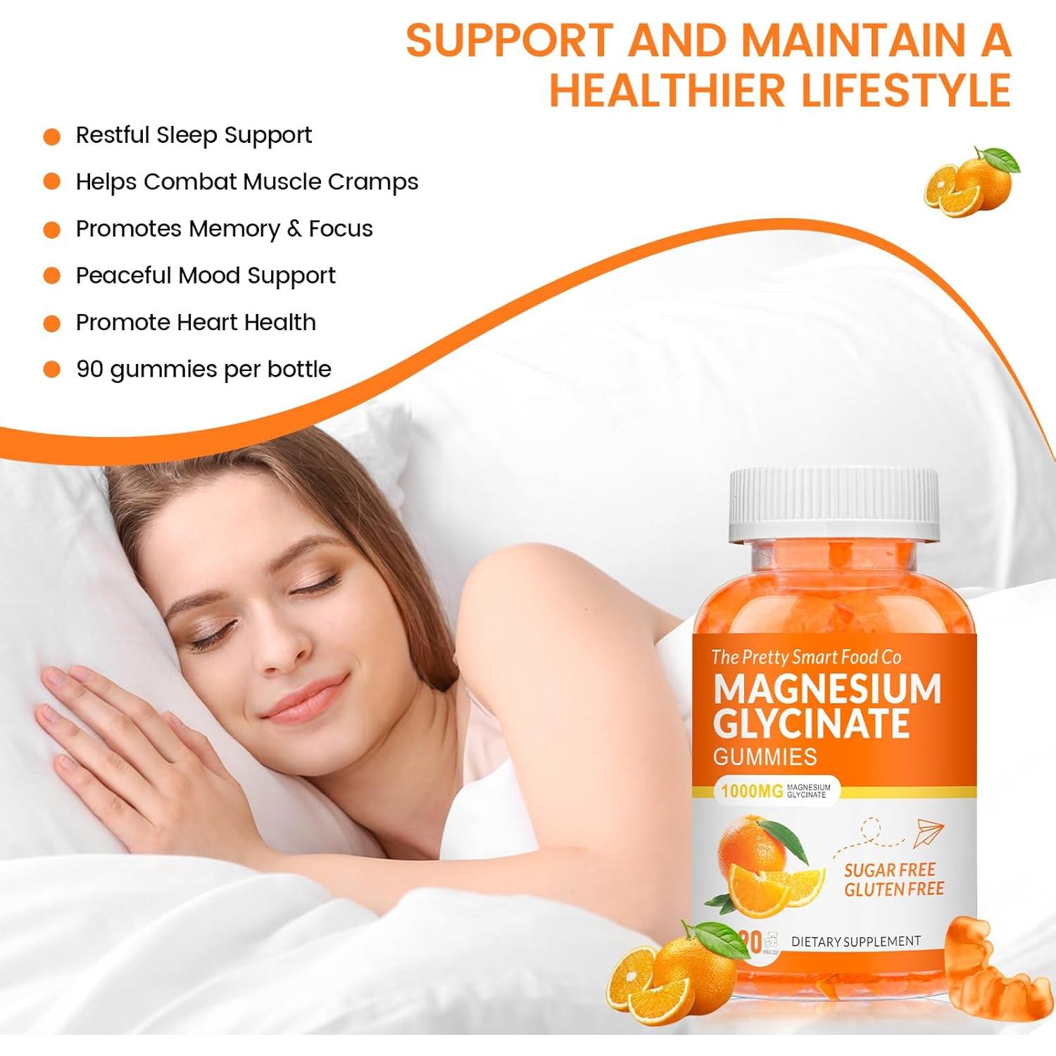 Gomitas de Glicinato de Magnesio 1000mg - Sin Azúcar - Naranja