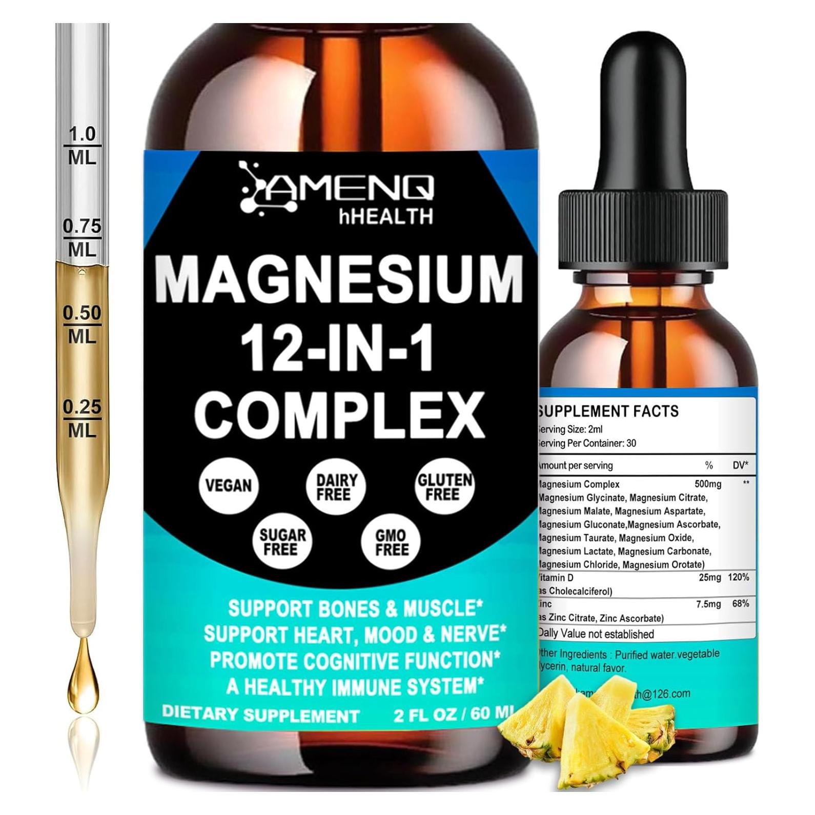 Suplemento Líquido de Magnesio 12 en 1 AMENQ - 500mg por Dosis