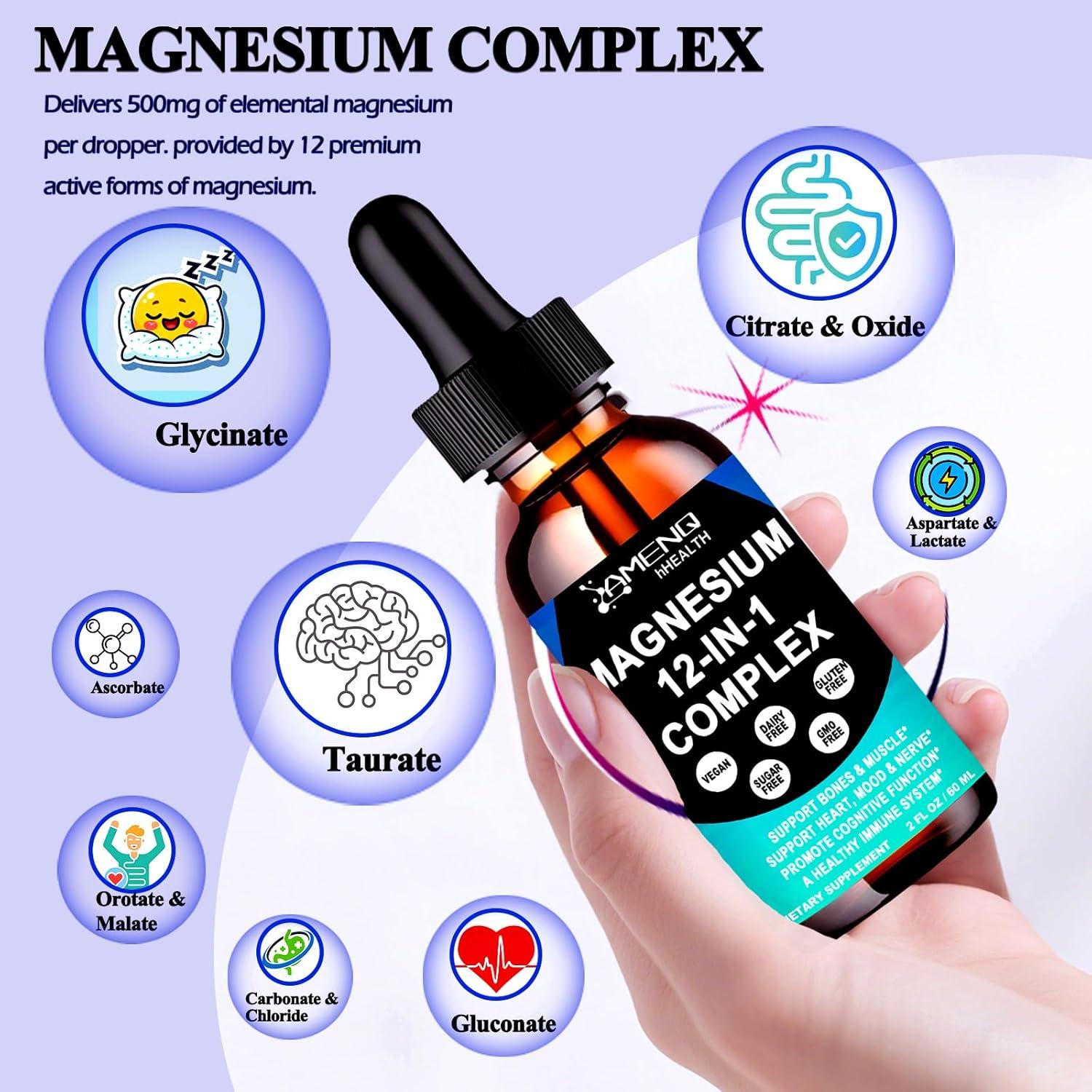 Suplemento Líquido de Magnesio 12 en 1 AMENQ - 500mg por Dosis