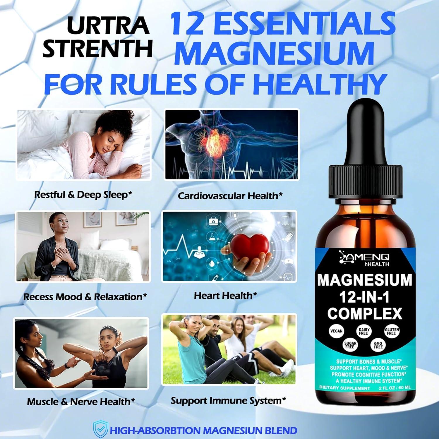 Suplemento Líquido de Magnesio 12 en 1 AMENQ - 500mg por Dosis