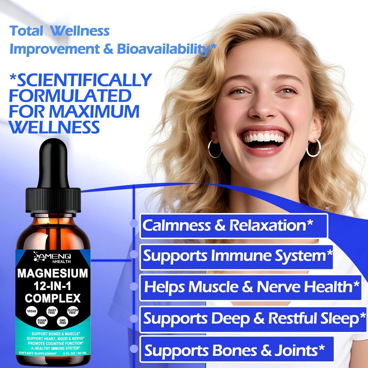 Suplemento Líquido de Magnesio 12 en 1 AMENQ - 500mg por Dosis