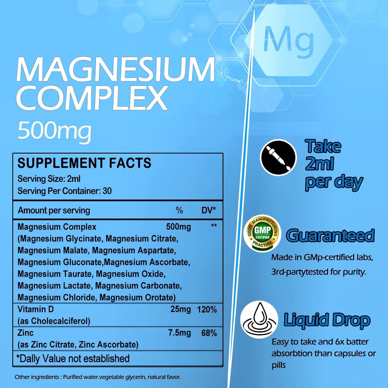 Suplemento Líquido de Magnesio 12 en 1 AMENQ - 500mg por Dosis