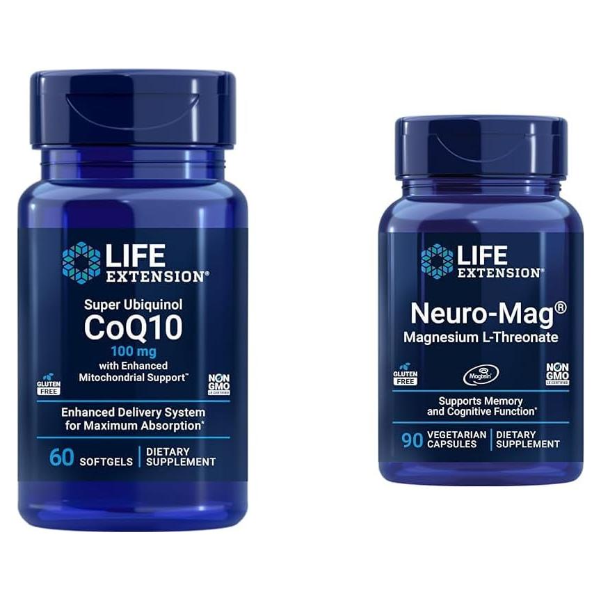 Extensión de Vida Super Ubiquinol CoQ10 y Neuro-mag Magnesio
