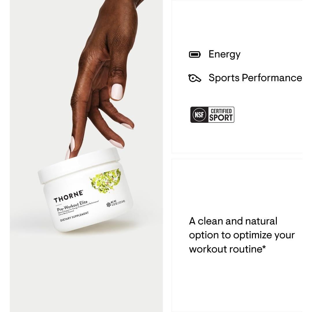 Pre-Entrenamiento Elite Thorne - Energía Natural 122g - Sabor Cítrico