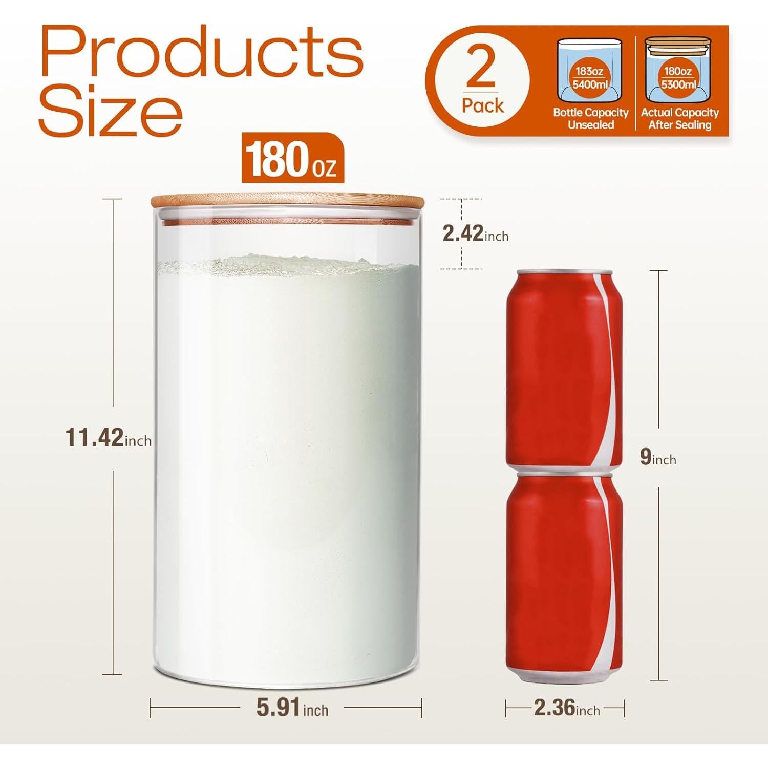 Contenedores de Vidrio HomArtist 3.79L x2 con Tapas de Bambú