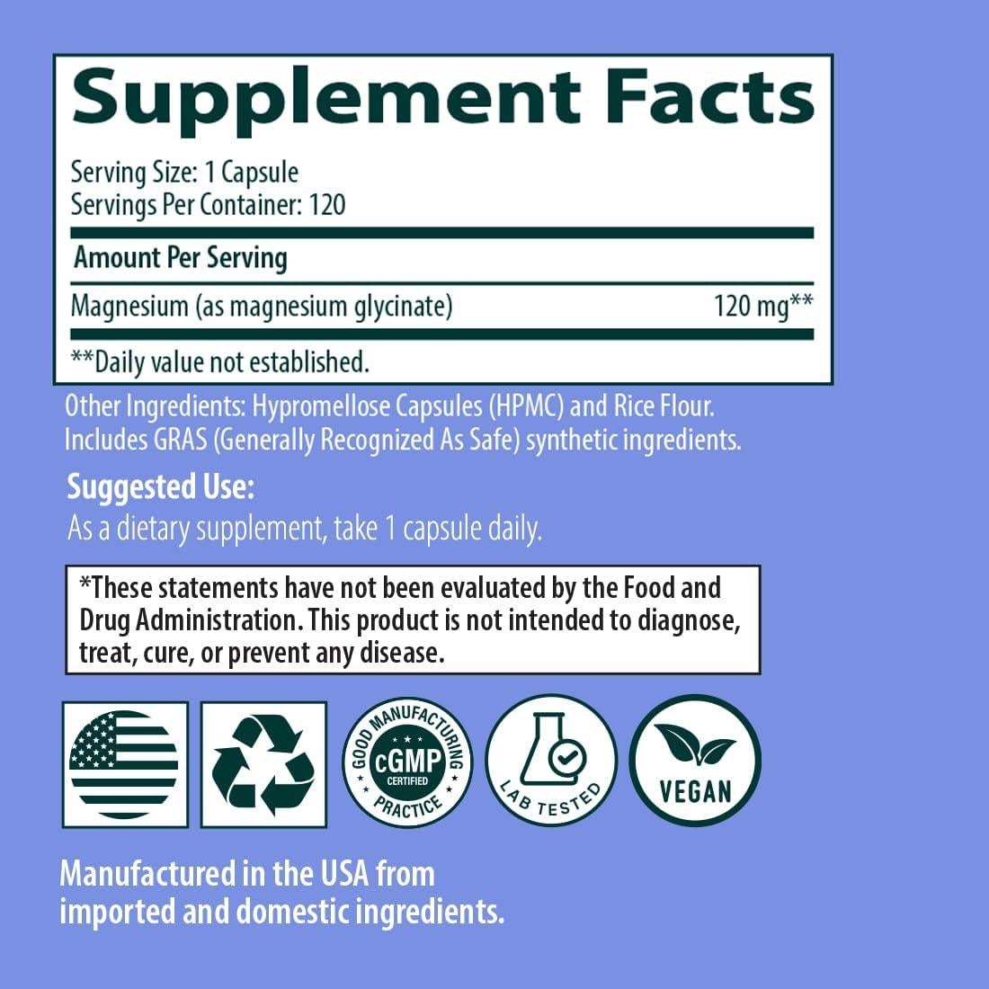 Glicinato de Magnesio Sanar Naturals 120mg 120 Cápsulas