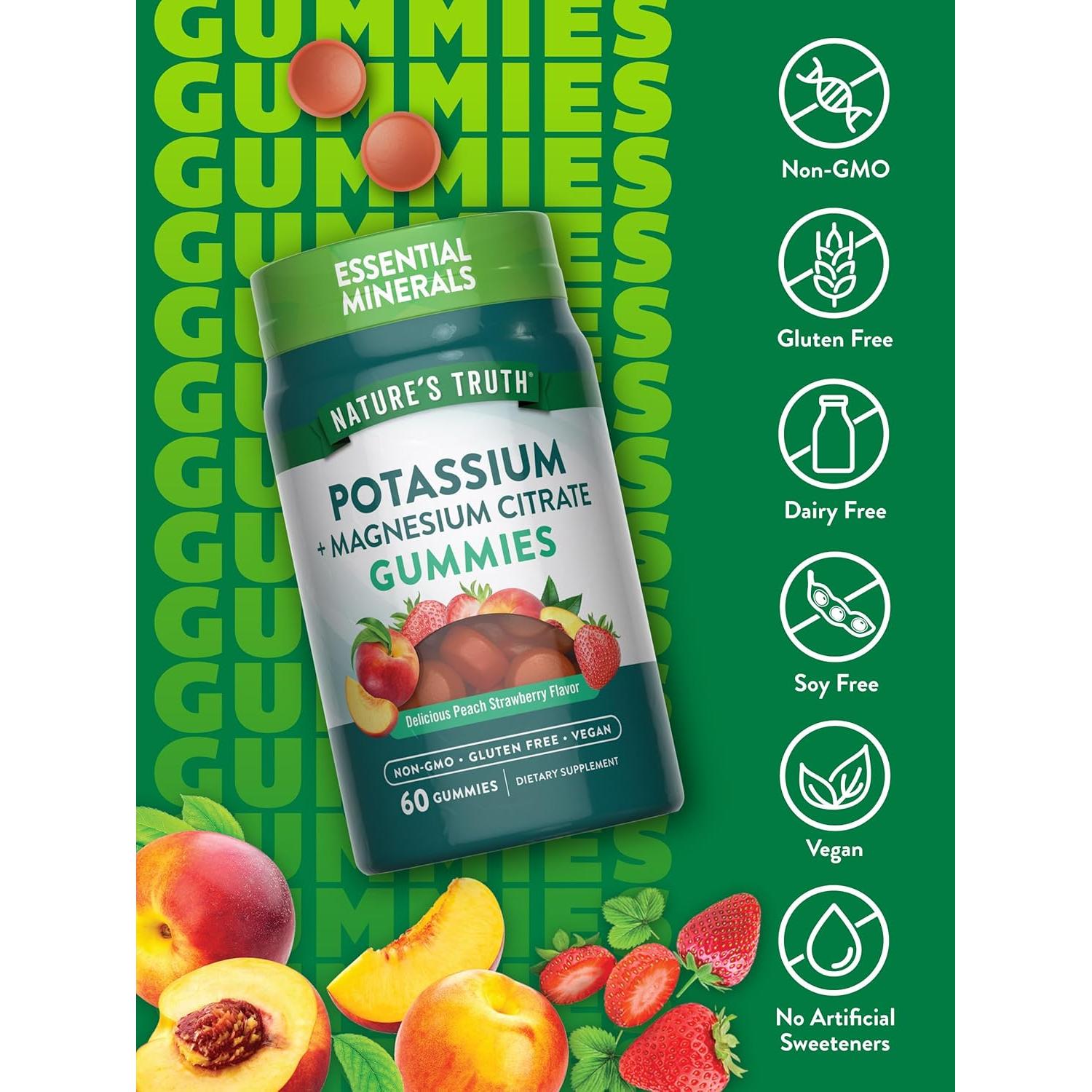 Gomitas Veganas Nature's Truth de Potasio y Magnesio 60 Unidades