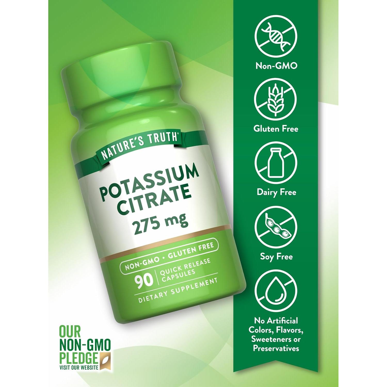Suplemento Citrato de Potasio Nature's Truth 275mg 90 Cápsulas