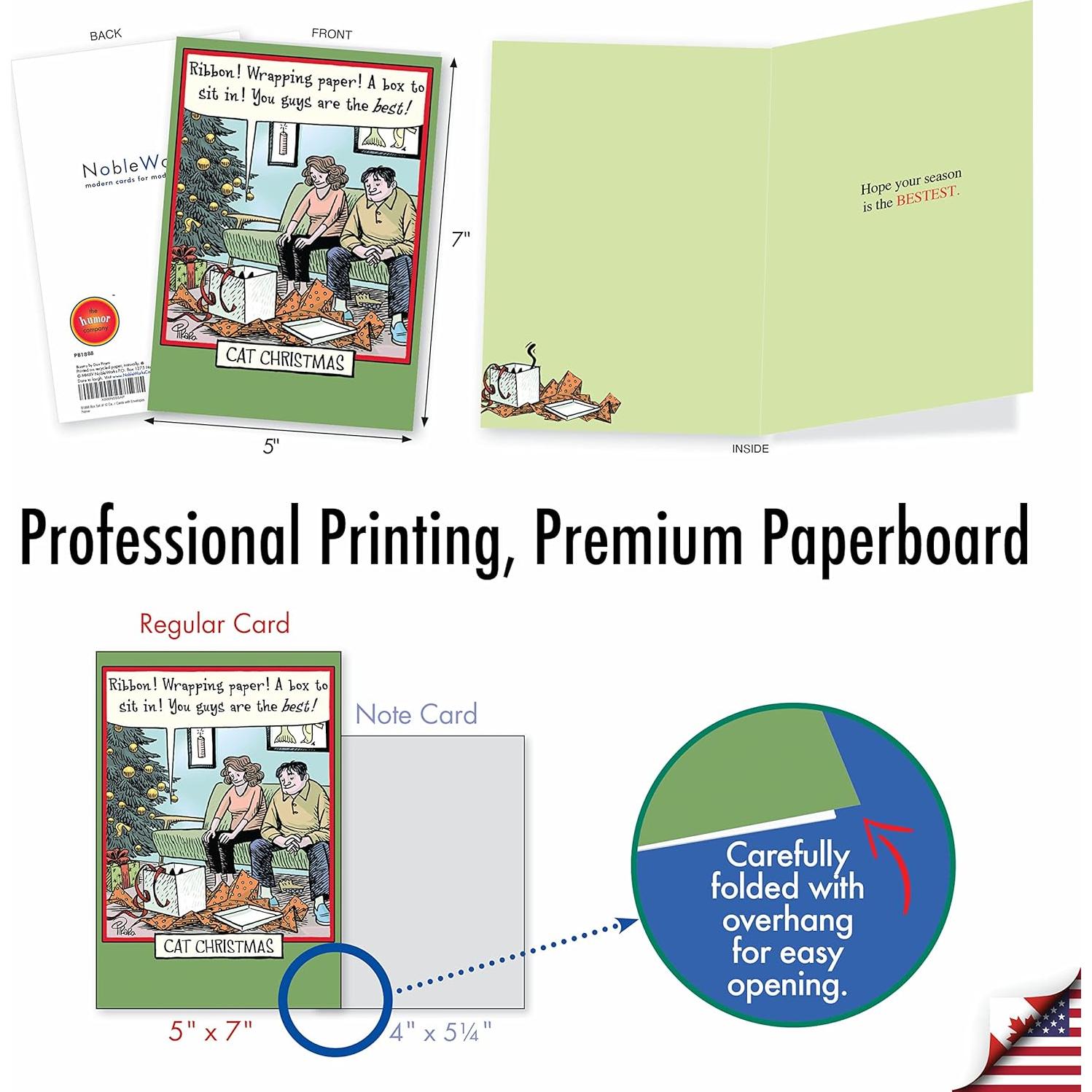 Caja de 12 Tarjetas de Navidad Humorísticas NobleWorks Gato