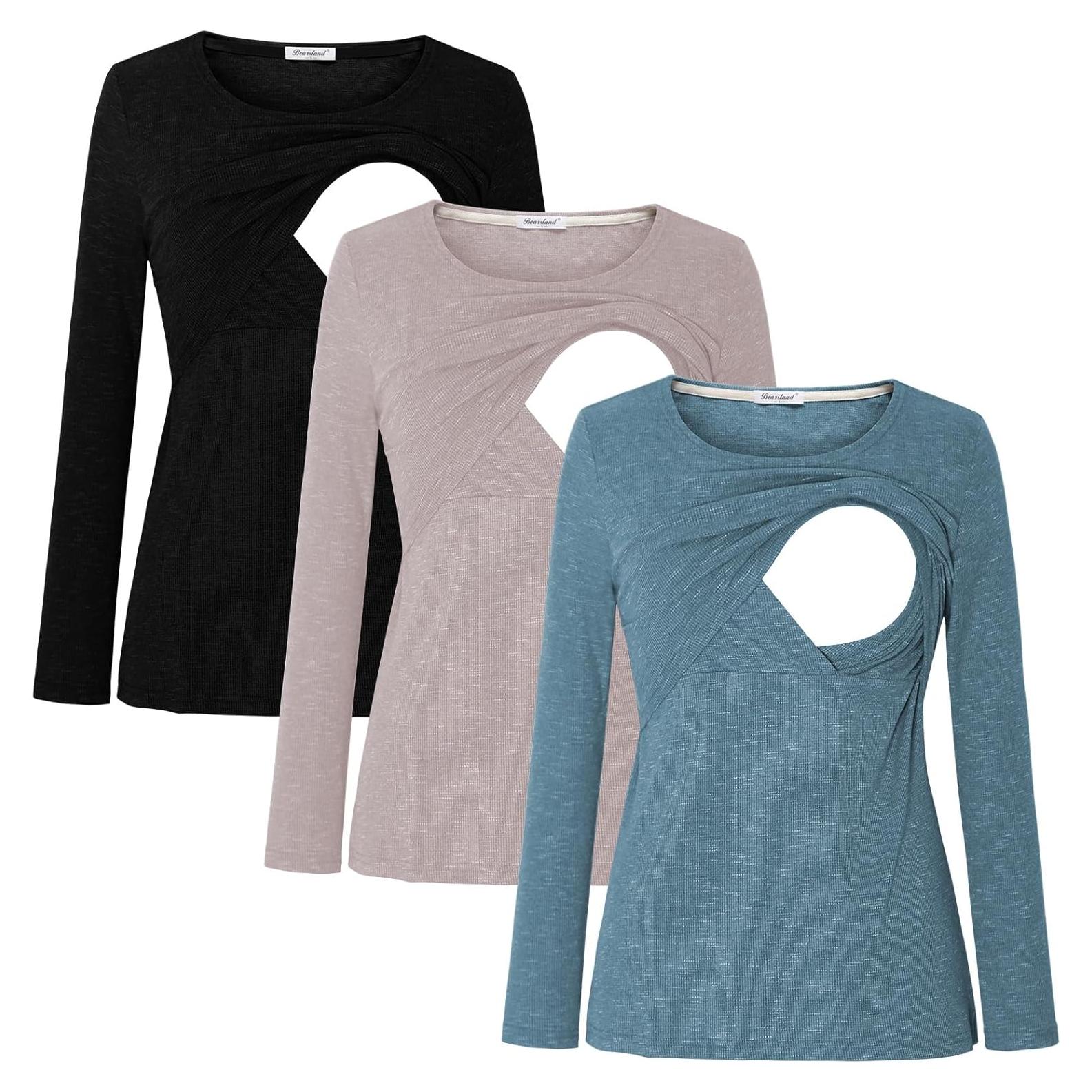 Camisetas de Lactancia Manga Larga Bearsland 3 Paquetes