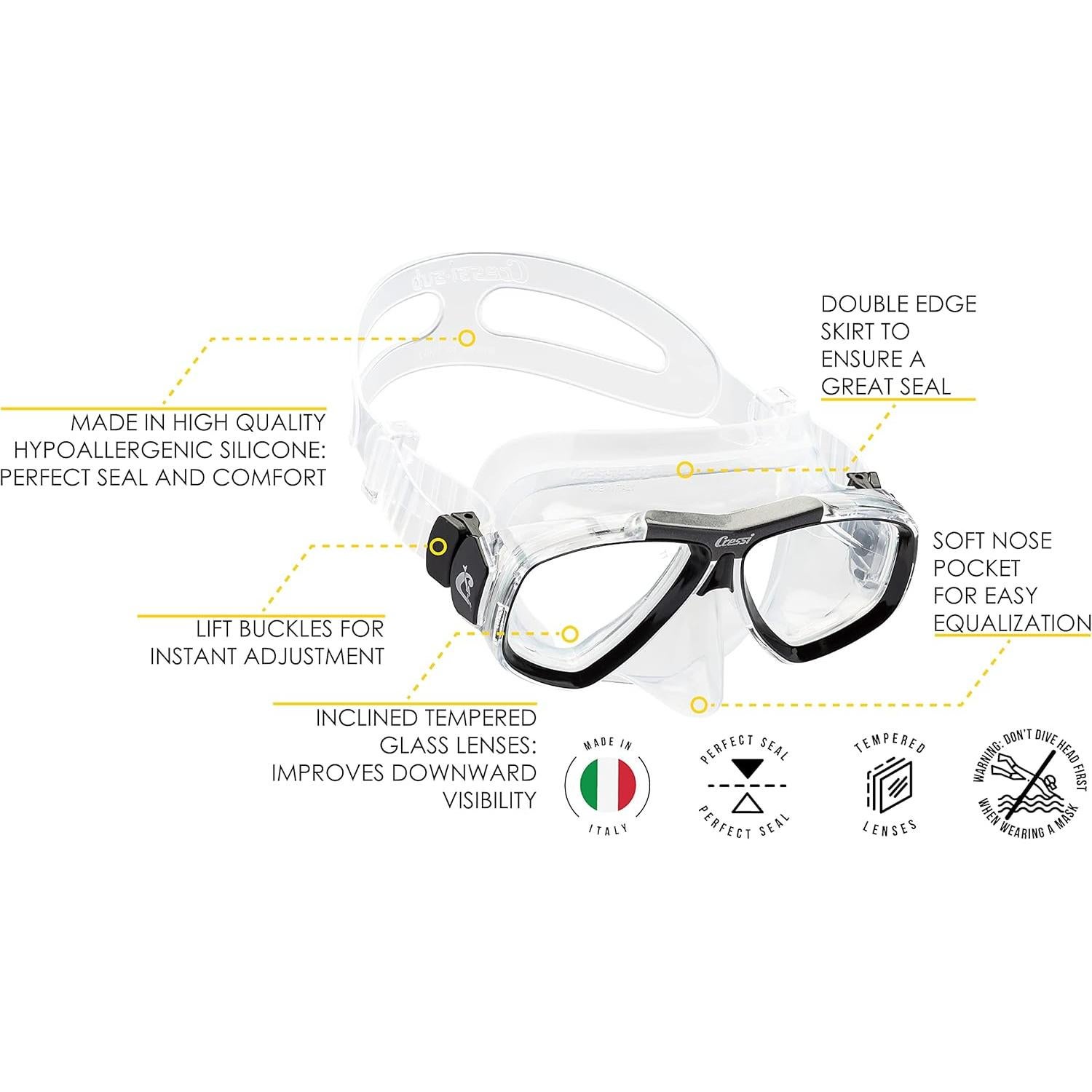Máscara de buceo Cressi Focus con lentes inclinados