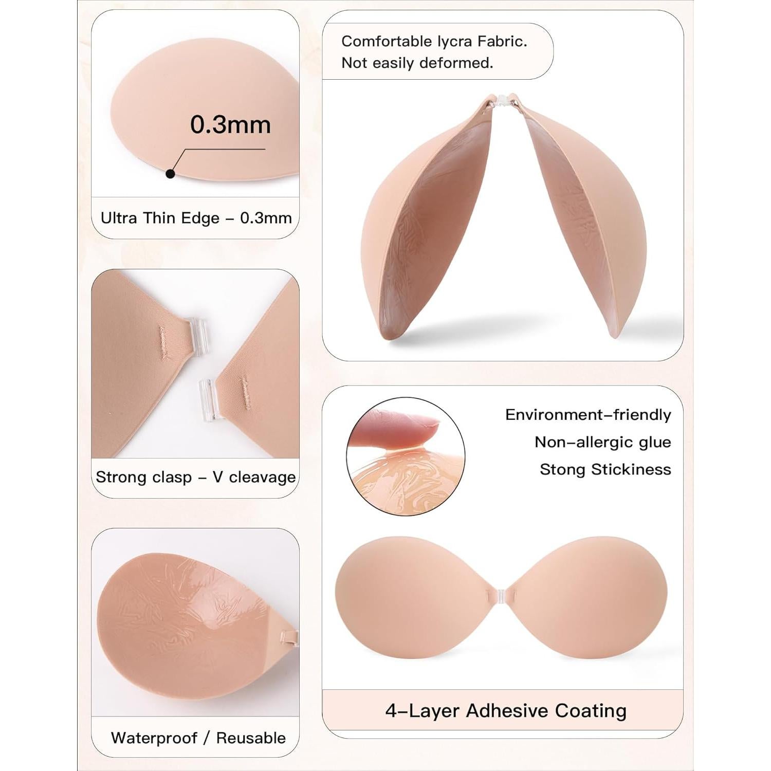 Sujetador Adhesivo Sin Costuras MITALOO Beige Reutilizable