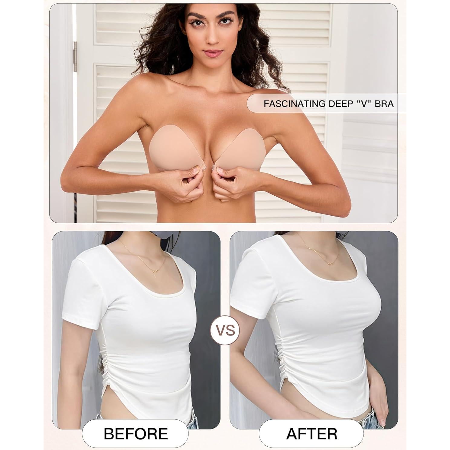 Sujetador Adhesivo Sin Costuras MITALOO Beige Reutilizable