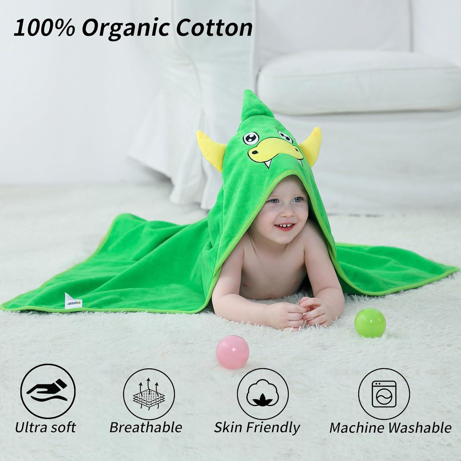 Toalla de Baño con Capucha HAHASHOW Dinosaurio 100% Algodón 89x89 cm