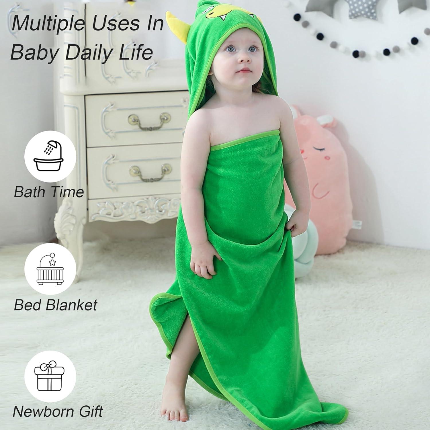 Toalla de Baño con Capucha HAHASHOW Dinosaurio 100% Algodón 89x89 cm