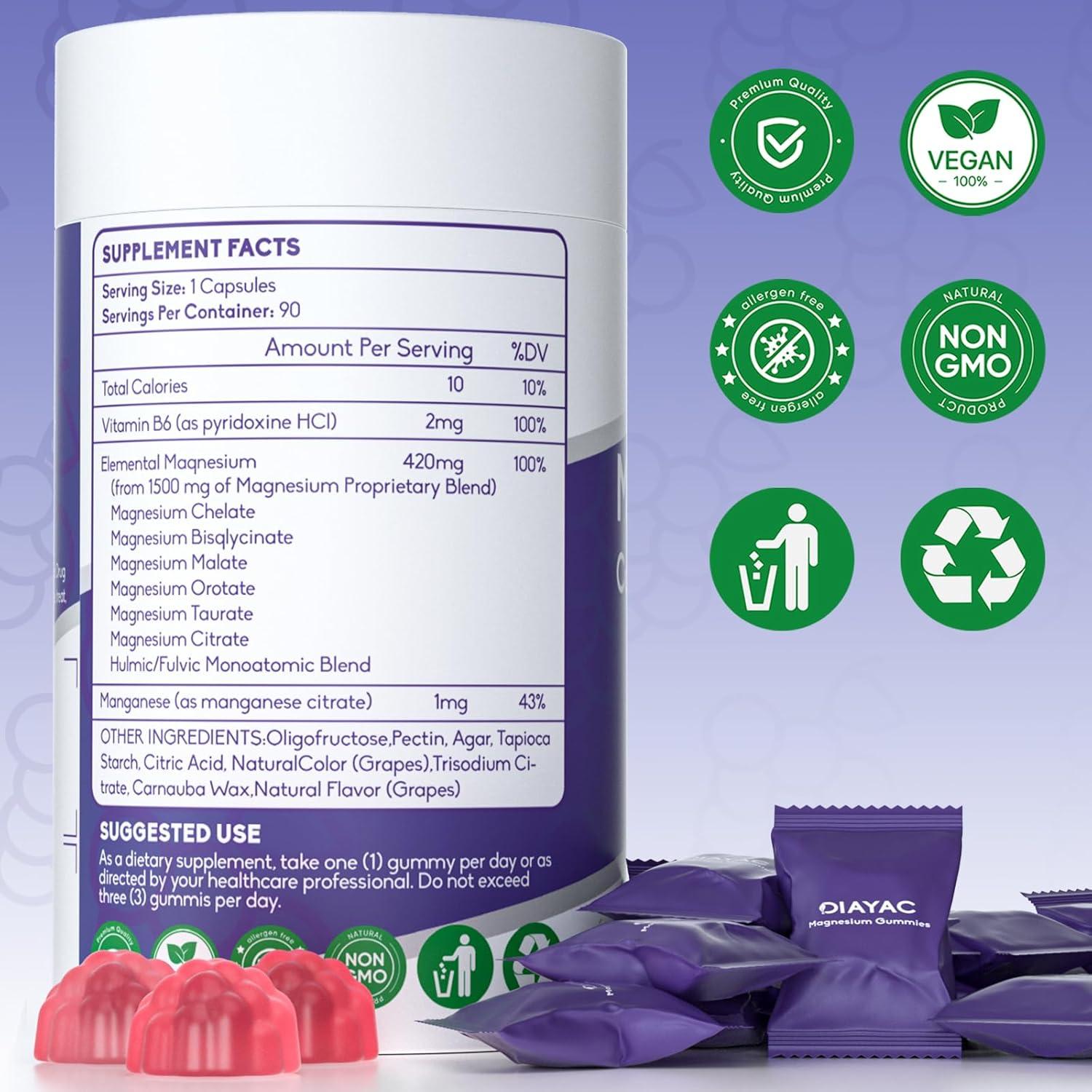 Gomitas de Magnesio DIAYAC Sabor Uva 90 Unidades Veganas