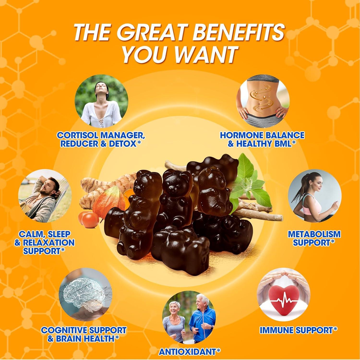 Cortisol Supplements for Women & Men, 15-in-1 Calm Cortisol Gummies with Ashwagandha, Magnesium, L-theanine, GABA, Phosphatidylserine, Vitamin C, D3, B6 for Mood, Sleep, Focus Support - Vegan, 90CT