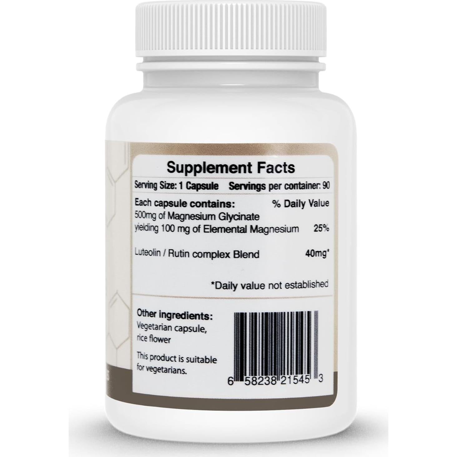 Lutimax Magnesio Glicinato 500mg con Luteolina y Rutin - 90 Cápsulas Veganas