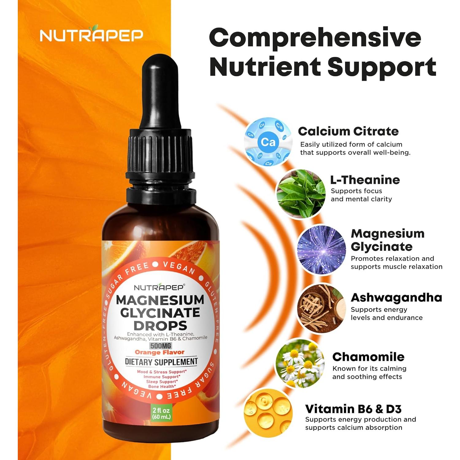 Gotas de Glicinato de Magnesio NutraPep 500mg - Apoyo Sueño y Estrés