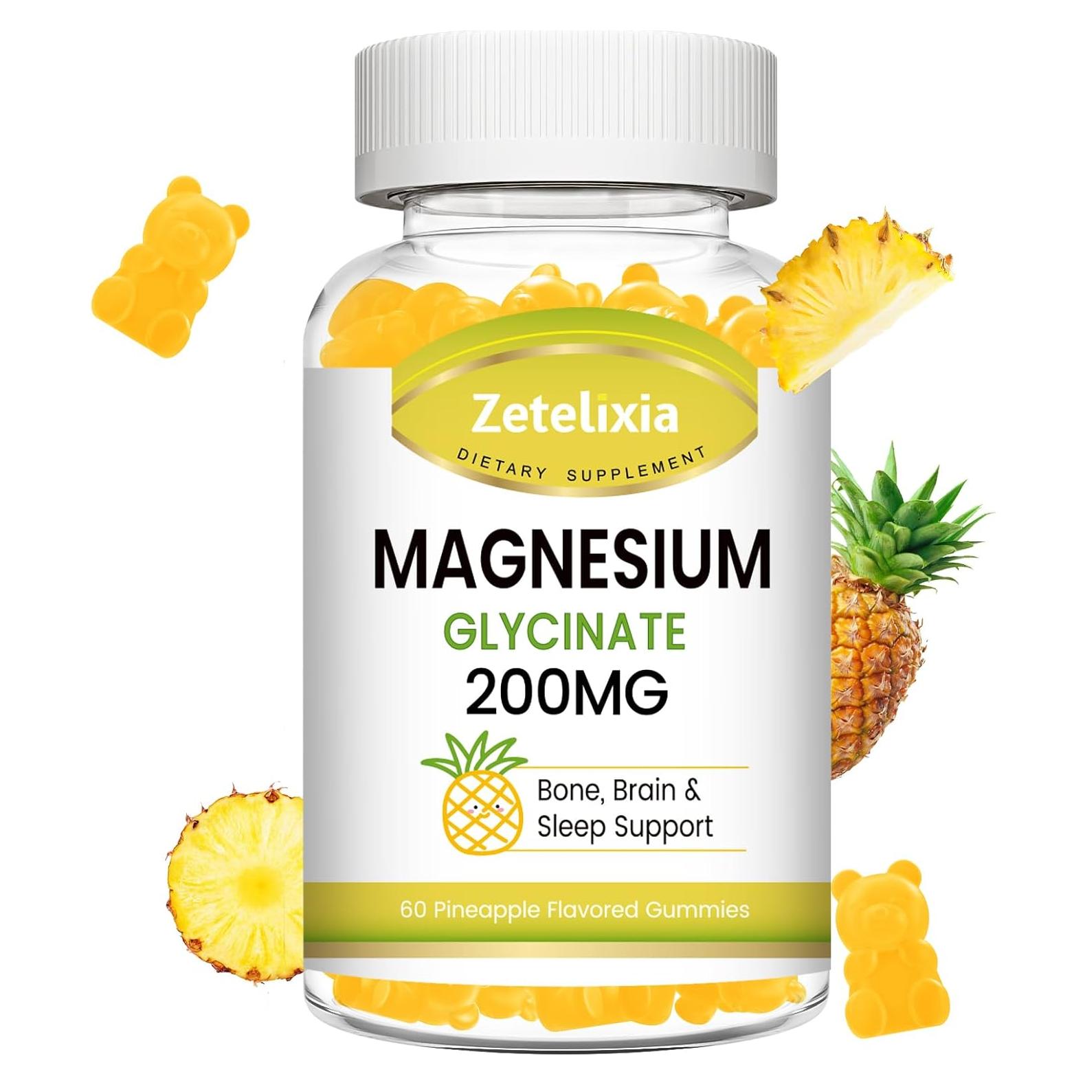 Gomas de Magnesio Glicinato Zetelixia 200mg Sabor Piña 60 Unidades