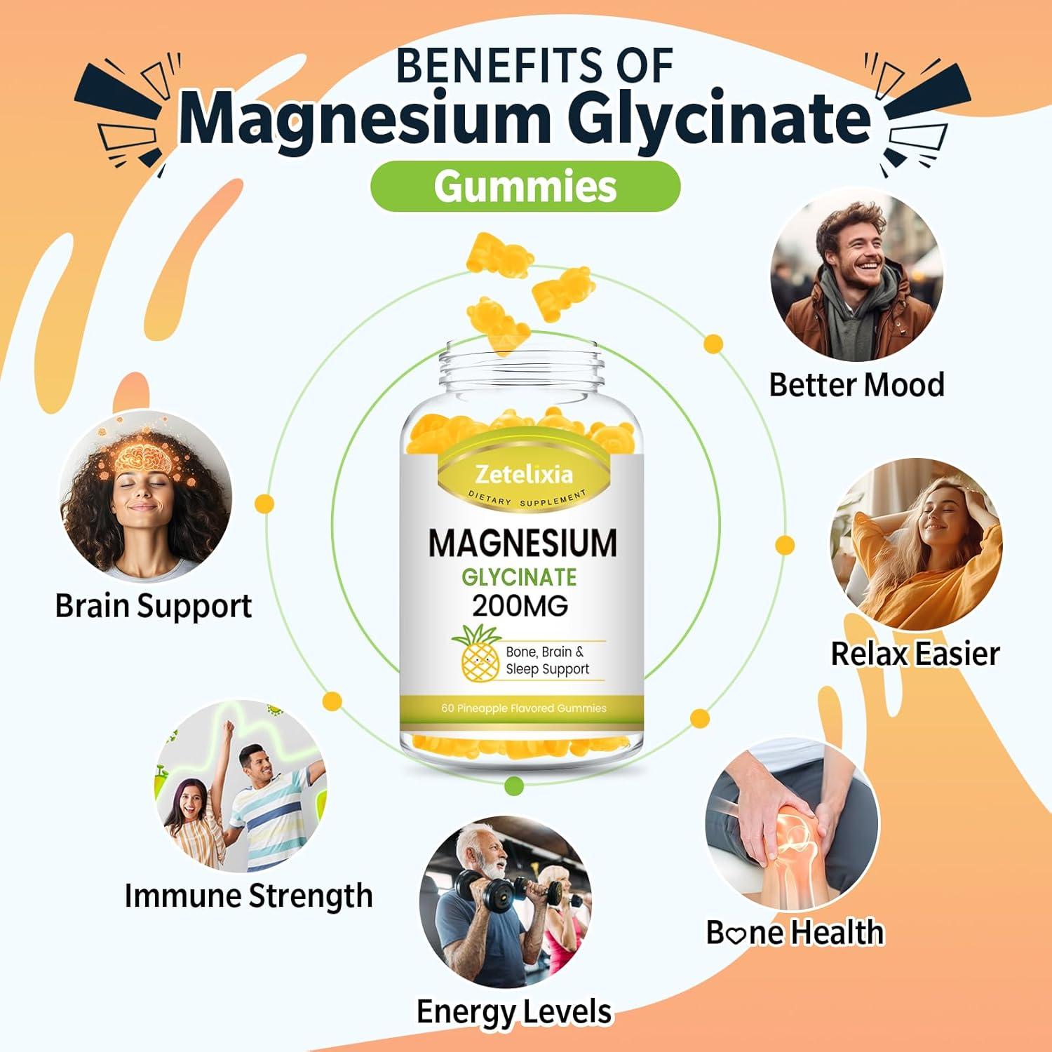 Gomas de Magnesio Glicinato Zetelixia 200mg Sabor Piña 60 Unidades