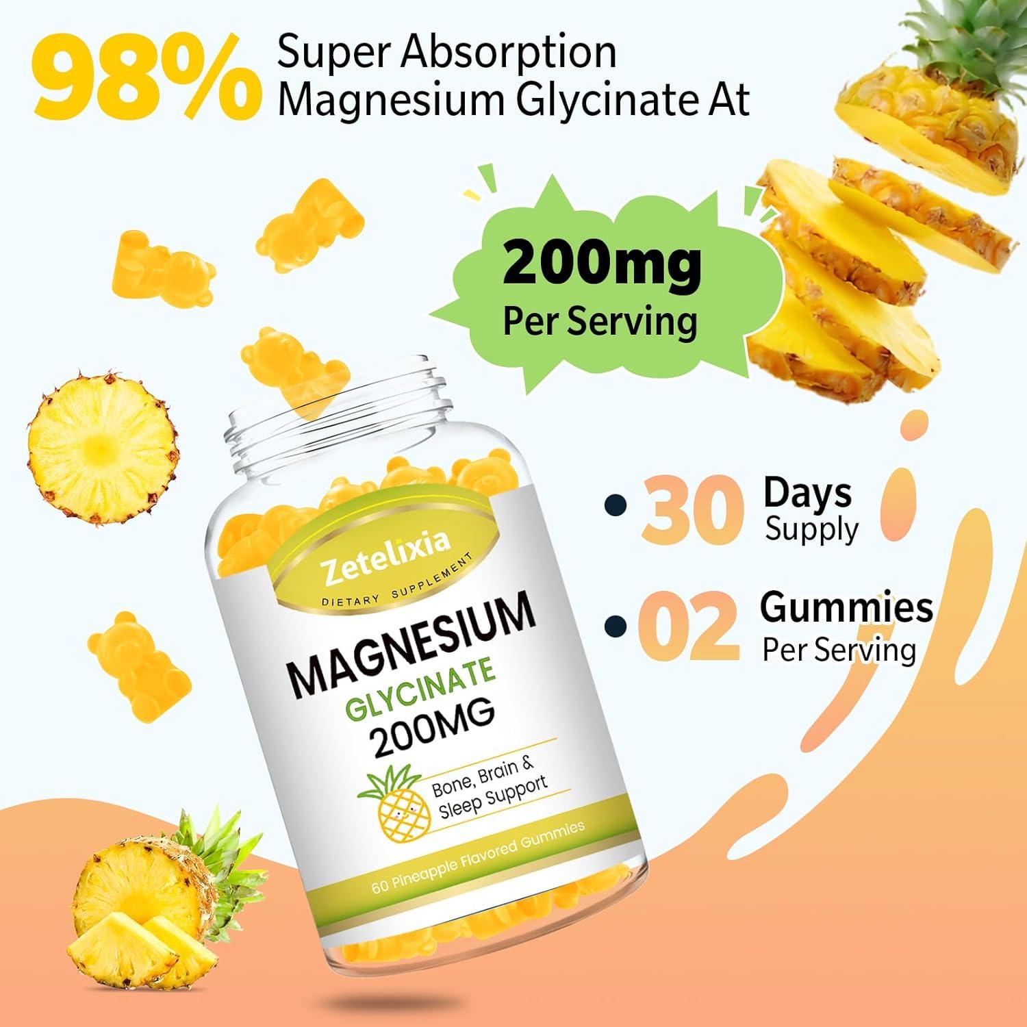 Gomas de Magnesio Glicinato Zetelixia 200mg Sabor Piña 60 Unidades