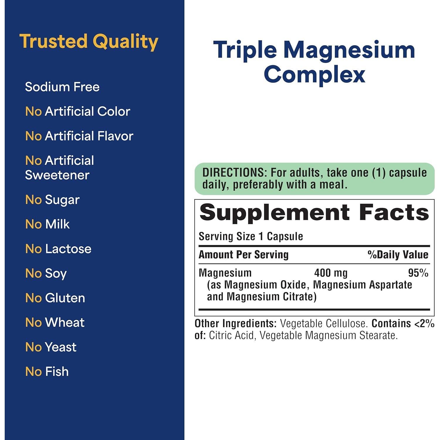 Complejo de Magnesio Triple Puritan's Pride 400mg 120 Cápsulas