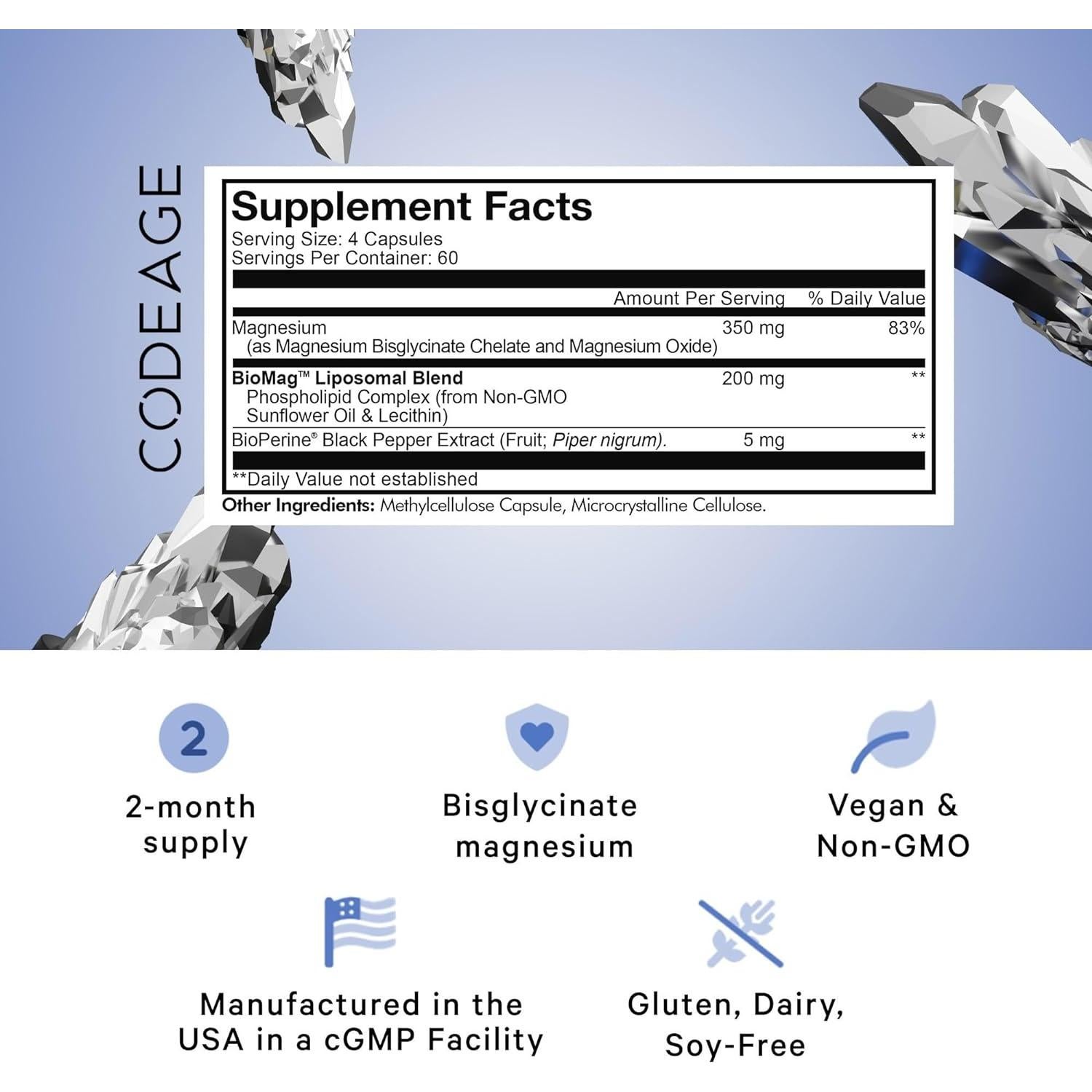 Suplemento de Magnesio Glicinato Liposomal Codeage 240 Cápsulas