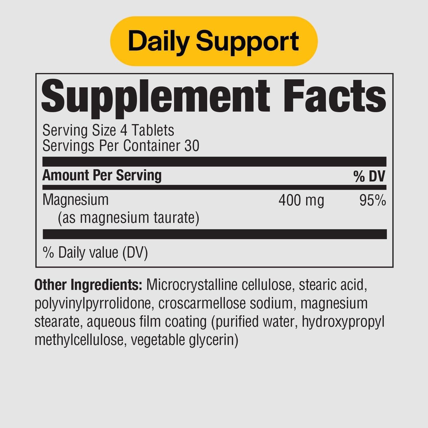 Suplemento de Magnesio Taurato PureFormulas 400mg 120 Tabletas