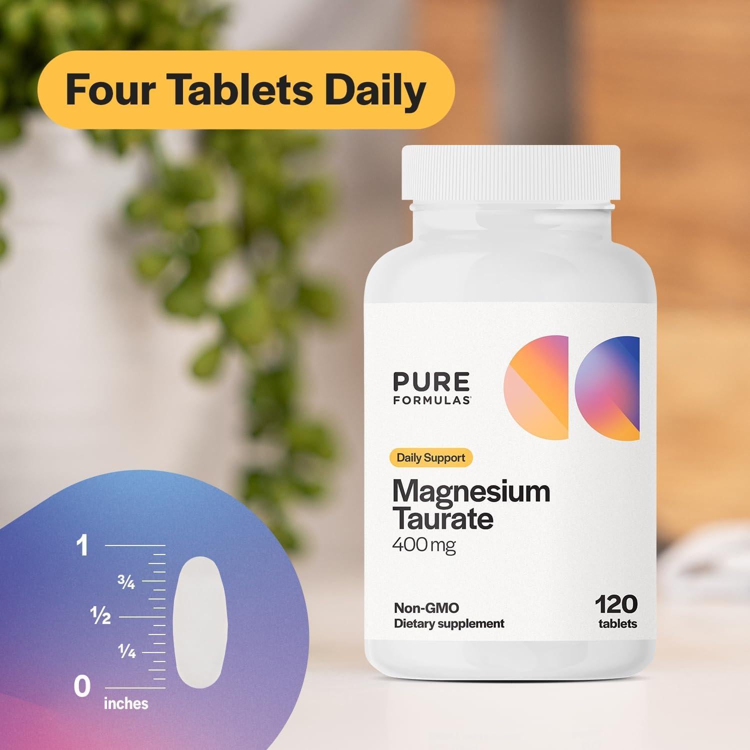 Suplemento de Magnesio Taurato PureFormulas 400mg 120 Tabletas