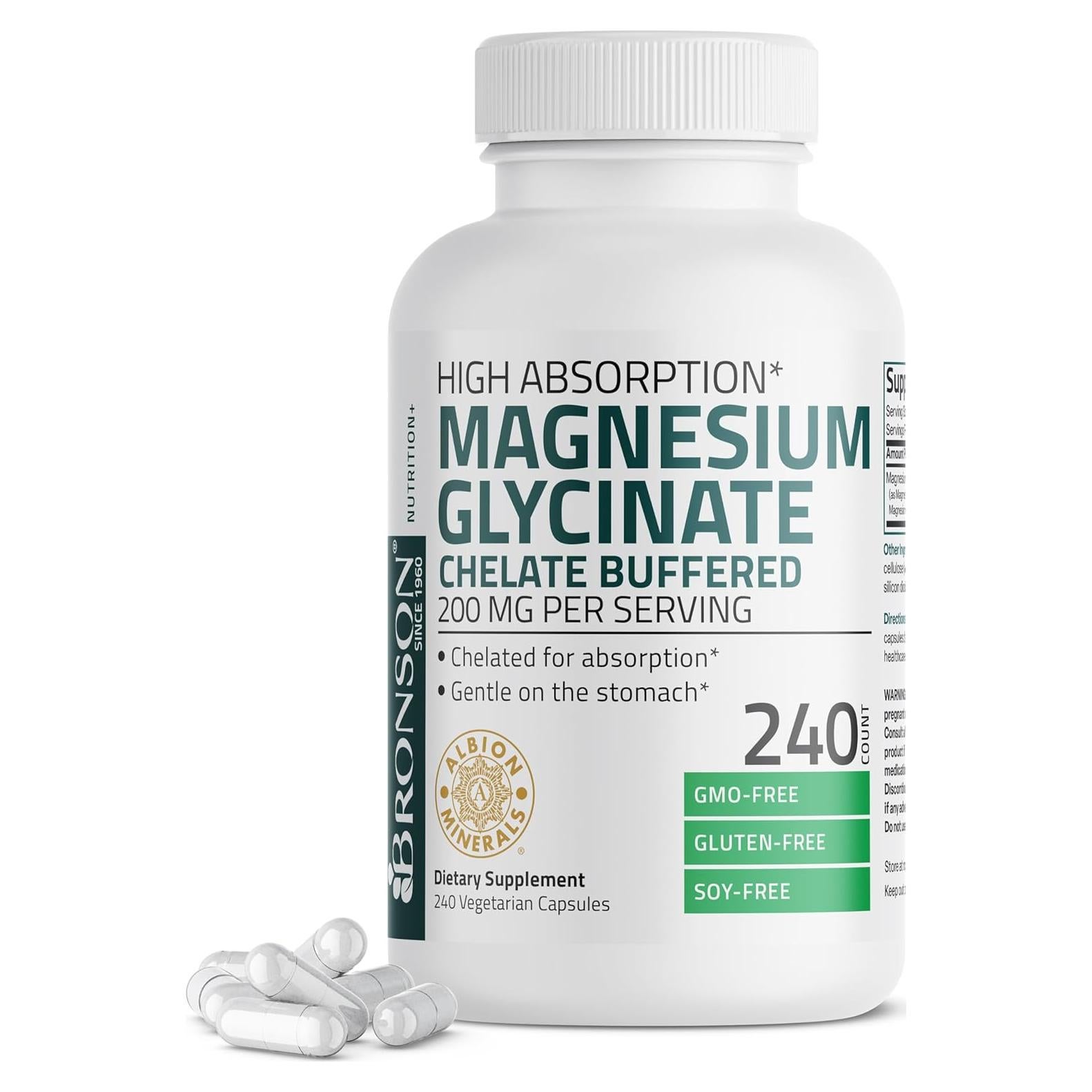 Glicinato de Magnesio Bronson 200 MG 240 Cápsulas Vegetarianas