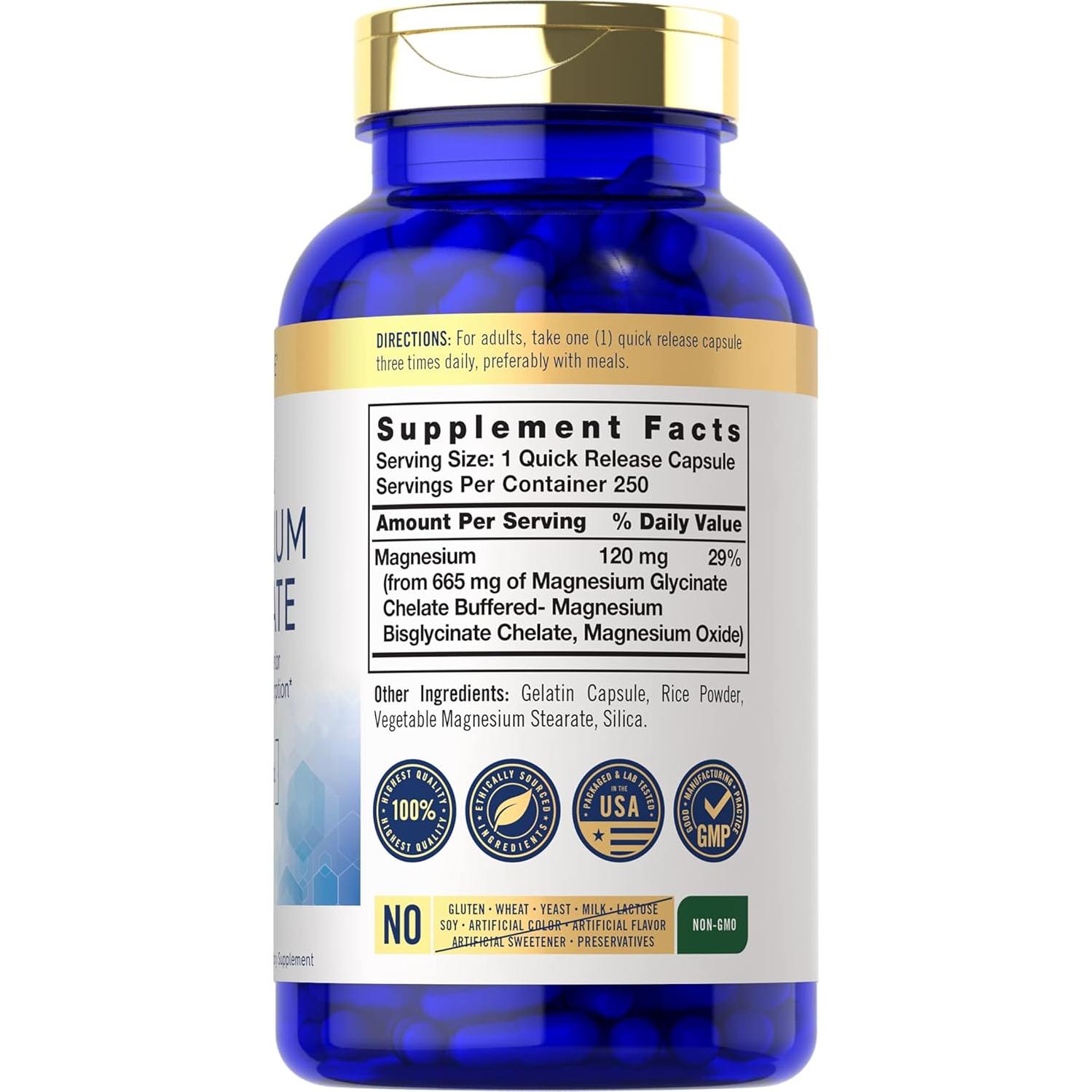 Glicinato de Magnesio Carlyle 665 mg 250 Cápsulas Sin OGM