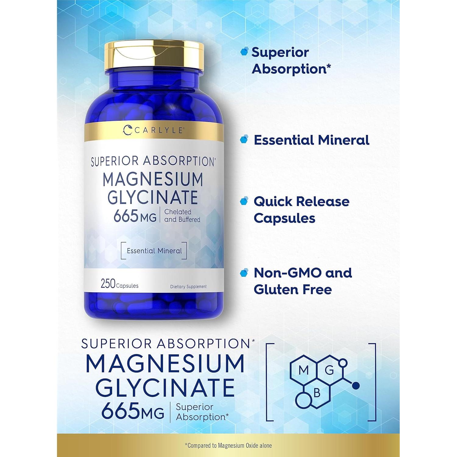 Glicinato de Magnesio Carlyle 665 mg 250 Cápsulas Sin OGM