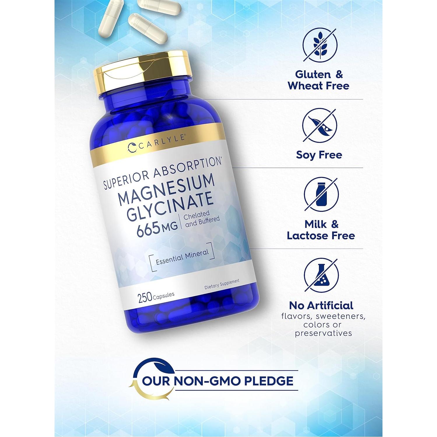 Glicinato de Magnesio Carlyle 665 mg 250 Cápsulas Sin OGM