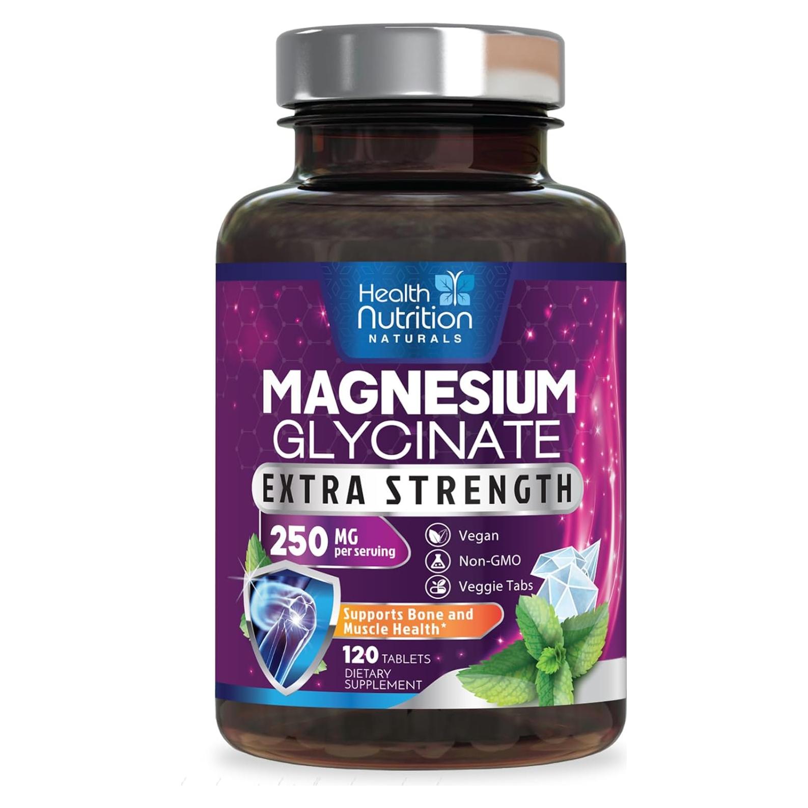 Glicinato de Magnesio 250mg Health Nutrition Naturals - 120 Tabletas