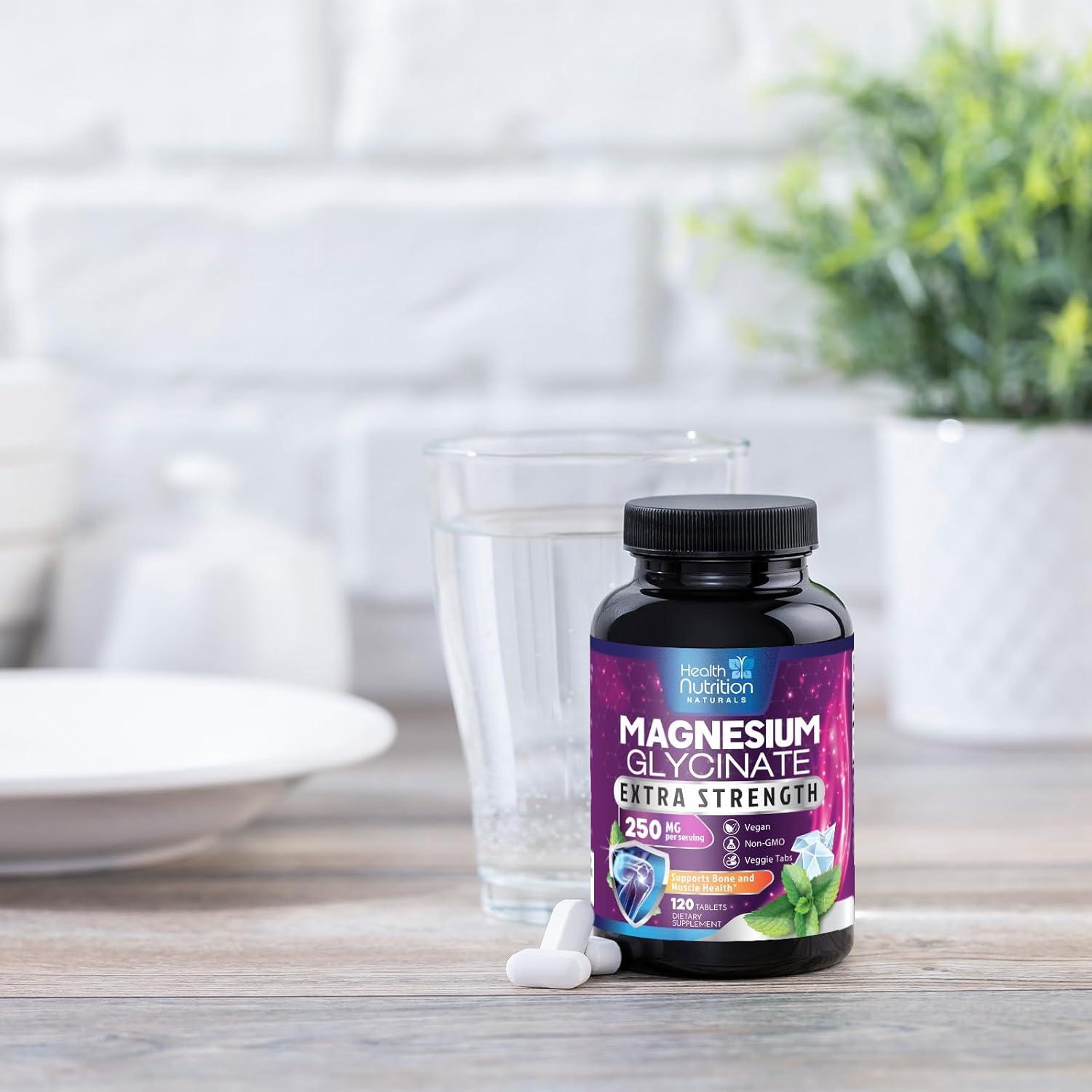 Glicinato de Magnesio 250mg Health Nutrition Naturals - 120 Tabletas